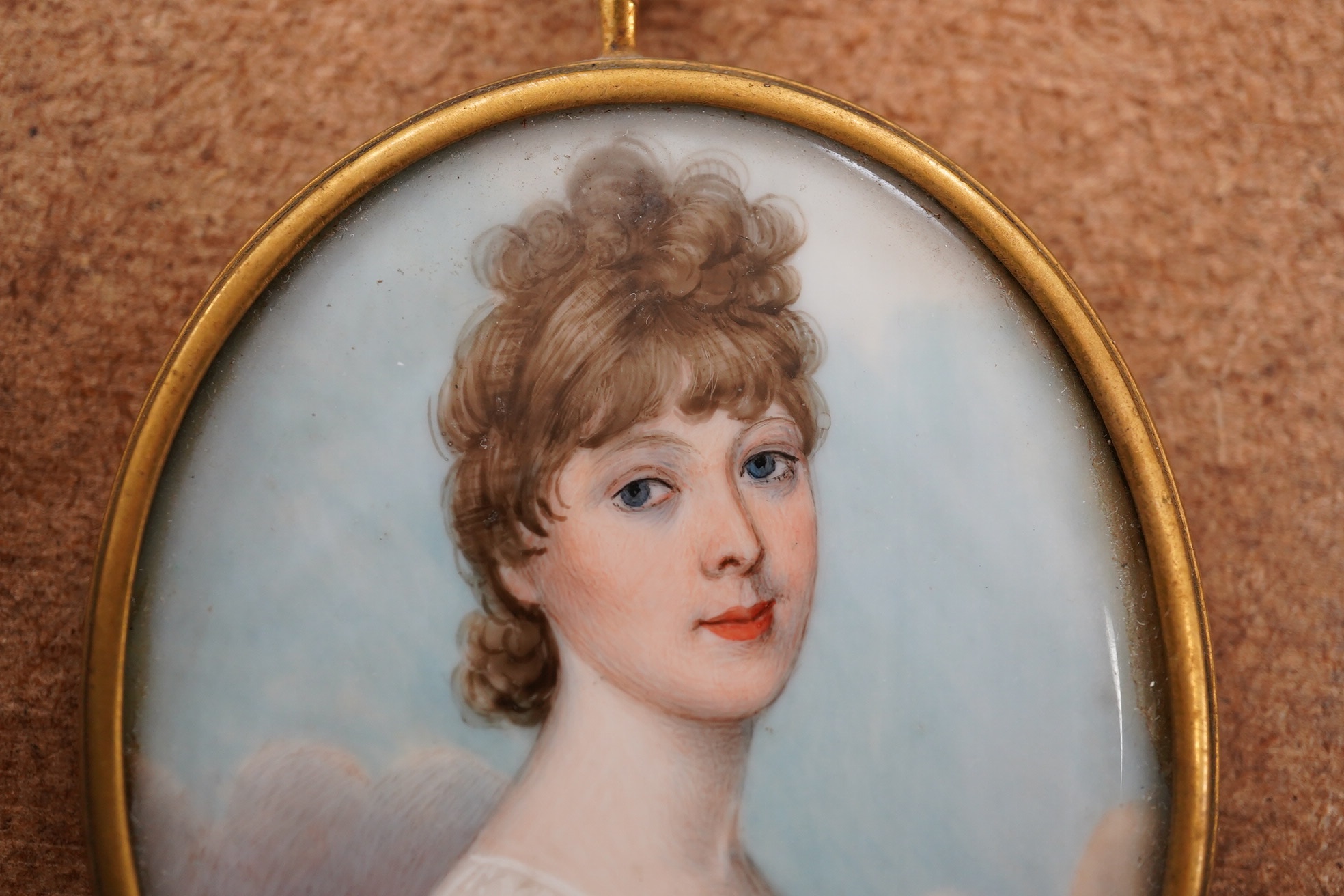 Frederick Buck (1771-1839), oil on ivory, Portrait miniature of a Regency lady, Ernest Salaman Collection inscribed label verso, 6 x 5cm. CITES Submission reference P6BZV24P. Condition - good